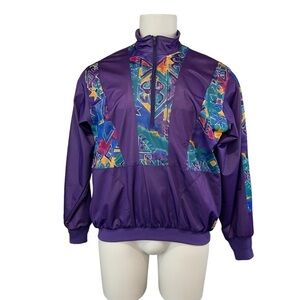 Vintage TOURNEY Wind Shirt Waterproof Purple Abstract 1/4 Zip Jacket Small (106)